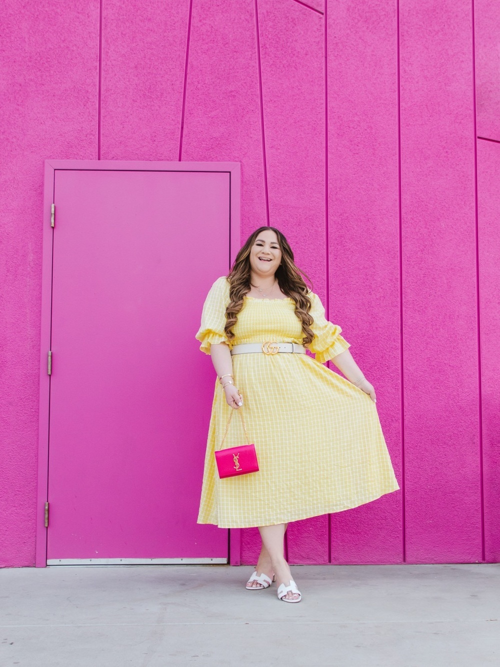 Like NEW Yellow and White Puff Sleeve Smocked Midi Dress - Picture 2 of 11